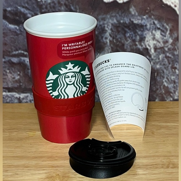 Starbucks Ceramic Red Writable Travel Mug Tumbler Coffee Cup Lid 12oz NWT - Picture 10 of 11